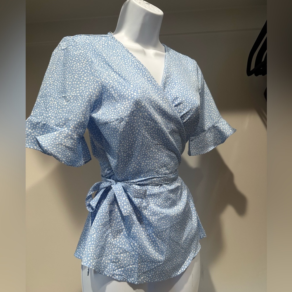 Vero Moda Blue Floral Wrap Top